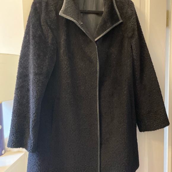 EILEEN FISHER Suri Alpaca Coat w/ Leather Trim - Picture 2 of 5